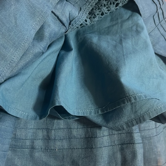J. Jill cyan 100% linen prairie tiered crochet and lace maxi skirt cottagecore - Picture 11 of 11
